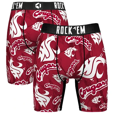 Men's Rock Em Socks Crimson Washington State Cougars All Over Logo Boxer Briefs