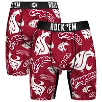 Men's Rock Em Socks Crimson Washington State Cougars All Over Logo Boxer Briefs