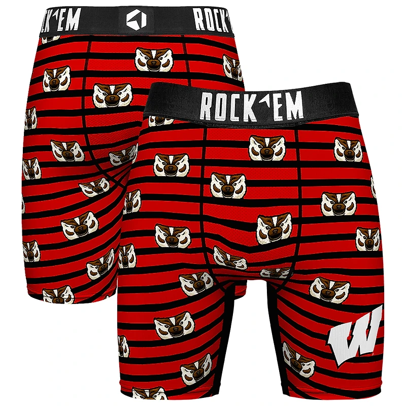 Men's Rock Em Socks Red Wisconsin Badgers Mascot Stripes Boxer Briefs