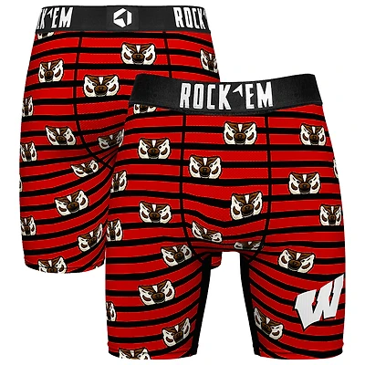 Men's Rock Em Socks Red Wisconsin Badgers Mascot Stripes Boxer Briefs