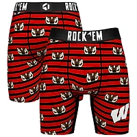 Men's Rock Em Socks Red Wisconsin Badgers Mascot Stripes Boxer Briefs