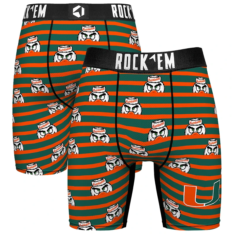 Men's Rock Em Socks Green Miami Hurricanes Mascot Stripes Boxer Briefs