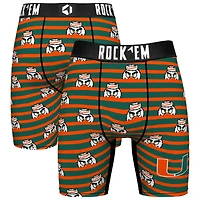 Men's Rock Em Socks Green Miami Hurricanes Mascot Stripes Boxer Briefs