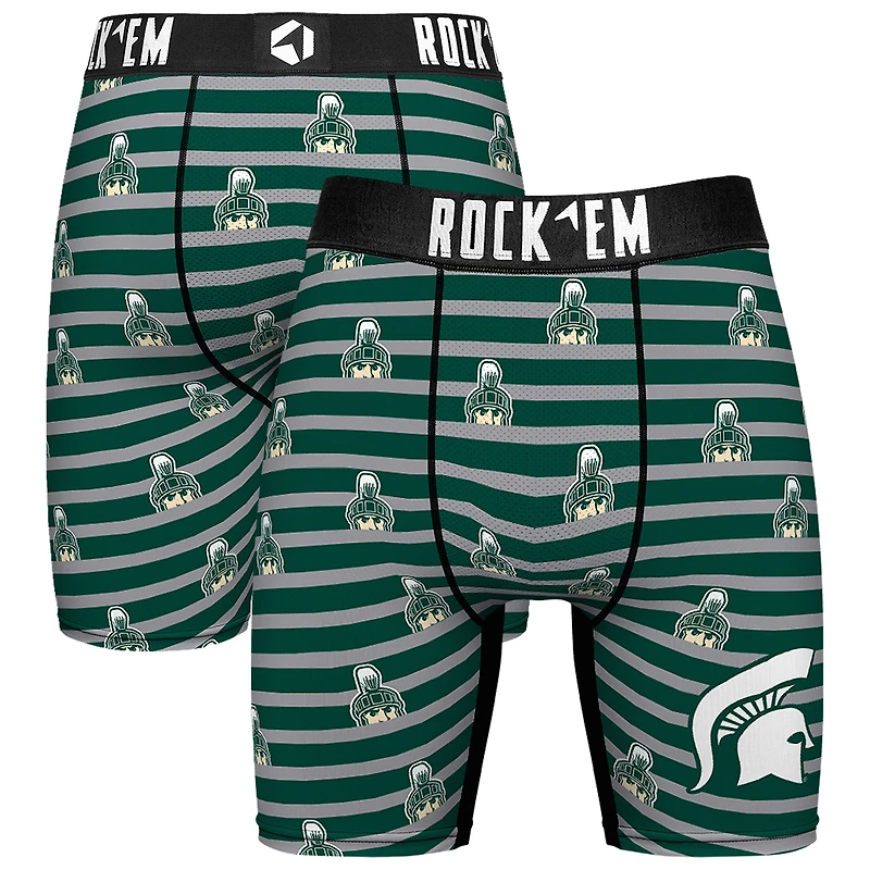 Men's Rock Em Socks Green Michigan State Spartans Mascot Stripes Boxer Briefs