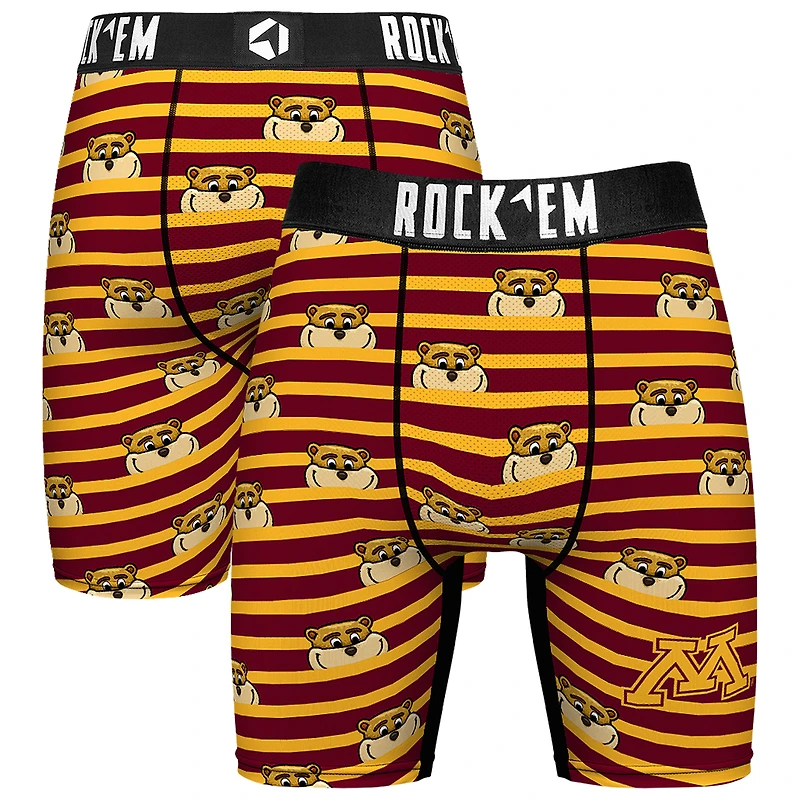 Men's Rock Em Socks Maroon Minnesota Golden Gophers Mascot Stripes Boxer Briefs