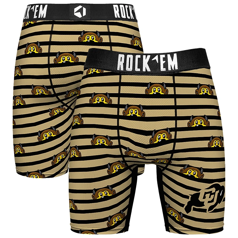 Men's Rock Em Socks Gold Colorado Buffaloes Mascot Stripes Boxer Briefs