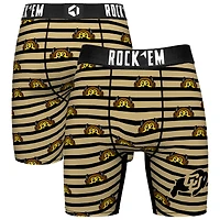 Men's Rock Em Socks Gold Colorado Buffaloes Mascot Stripes Boxer Briefs