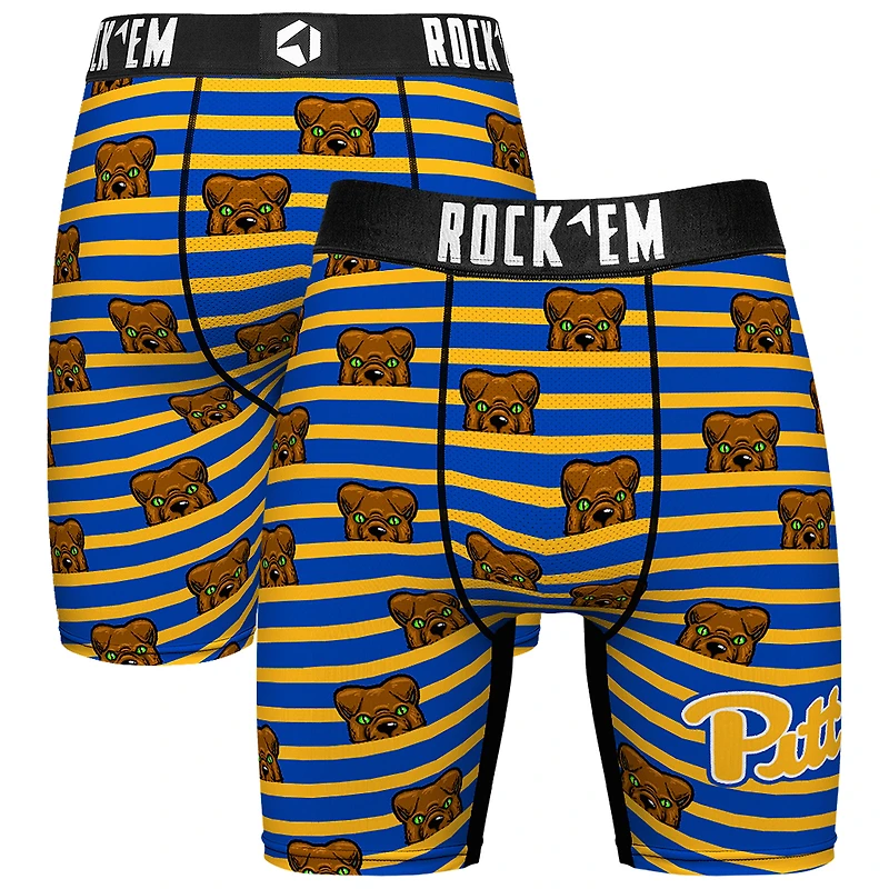 Men's Rock Em Socks Royal Pitt Panthers Mascot Stripes Boxer Briefs