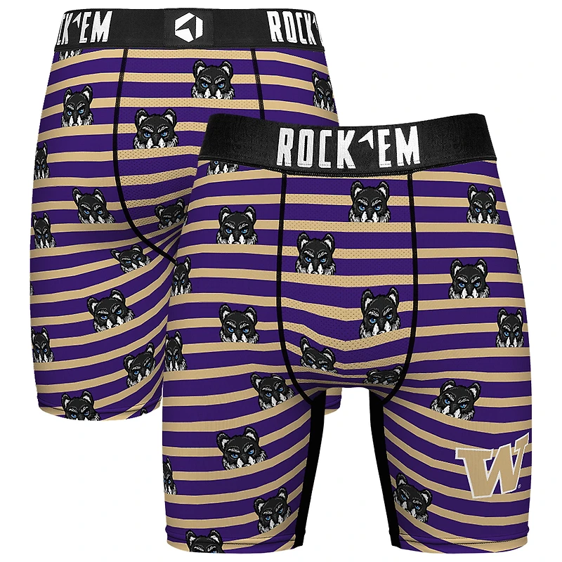 Men's Rock Em Socks Purple Washington Huskies Mascot Stripes Boxer Briefs