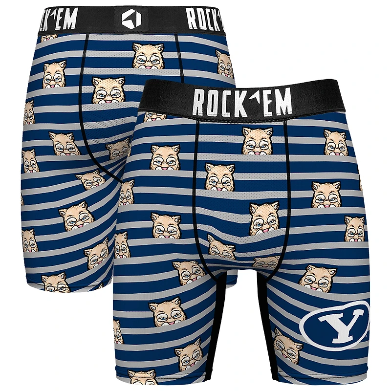 Men's Rock Em Socks Navy BYU Cougars Mascot Stripes Boxer Briefs