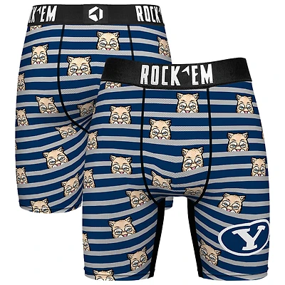 Men's Rock Em Socks Navy BYU Cougars Mascot Stripes Boxer Briefs