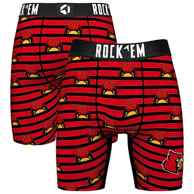 Men's Rock Em Socks Red Louisville Cardinals Mascot Stripes Boxer Briefs