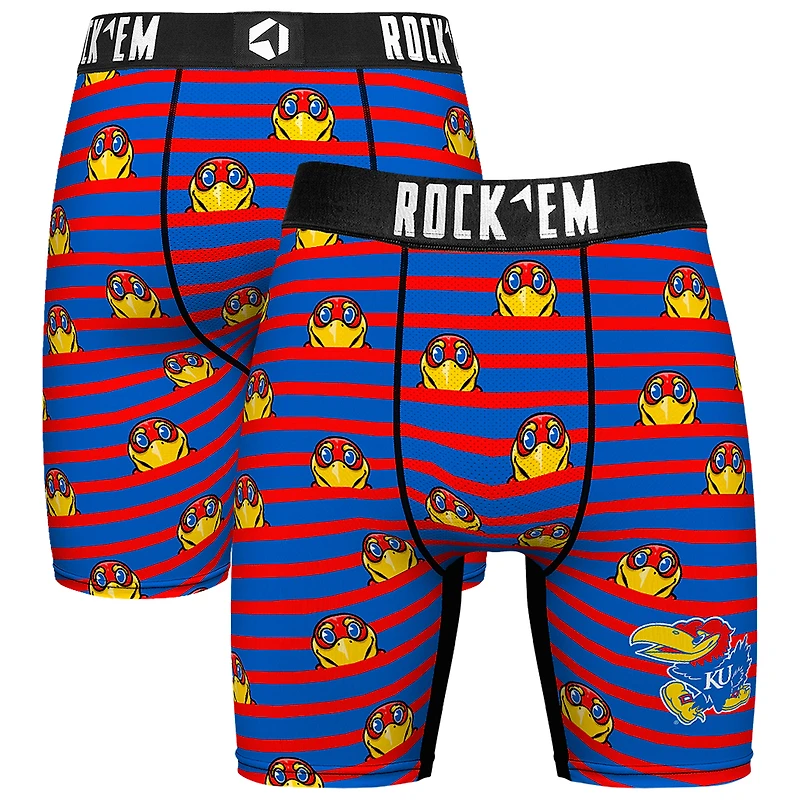 Men's Rock Em Socks Royal Kansas Jayhawks Mascot Stripes Boxer Briefs