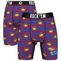 Men's Rock Em Socks Royal Kansas Jayhawks Mascot Stripes Boxer Briefs