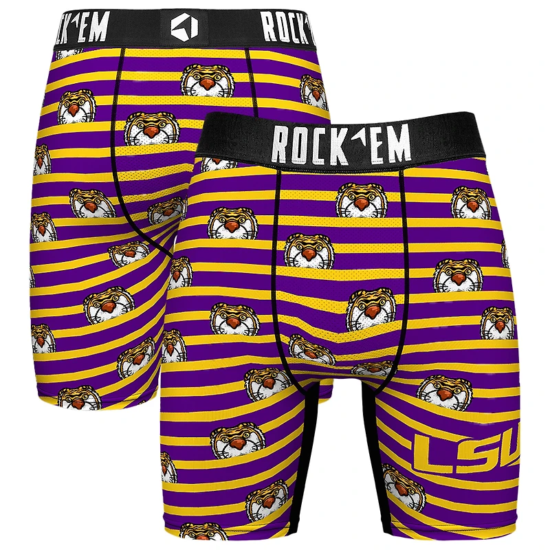 Men's Rock Em Socks Purple LSU Tigers Mascot Stripes Boxer Briefs