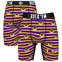 Men's Rock Em Socks Purple LSU Tigers Mascot Stripes Boxer Briefs