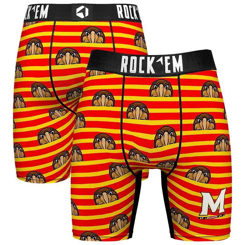 Men's Rock Em Socks Red Maryland Terrapins Mascot Stripes Boxer Briefs