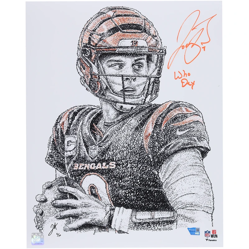 Joe Burrow Cincinnati Bengals Autographed 16" x 20" Photo Print with "Who Dey" Inscription - Art by Jayce Hall - Limited Edition of 10