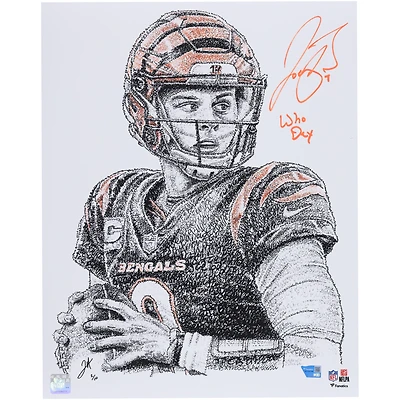 Joe Burrow Cincinnati Bengals Autographed 16" x 20" Photo Print with "Who Dey" Inscription - Art by Jayce Hall - Limited Edition of 10