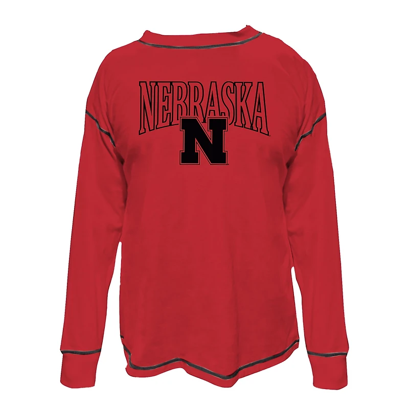 Women's Fanatics Scarlet Nebraska Huskers Plus Contrast Stitch Sweatshirt