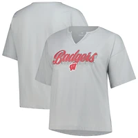 Women's Fanatics Gray Wisconsin Badgers Plus Winning Gear Notch Neck T-Shirt