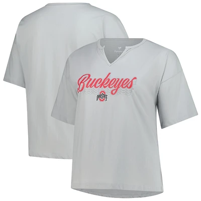 Women's Fanatics Gray Ohio State Buckeyes Plus Winning Gear Notch Neck T-Shirt