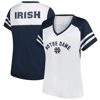 Women's Fanatics White Notre Dame Fighting Irish Plus Rhinestone Glitter Sleeve Stripe V-Neck T-Shirt