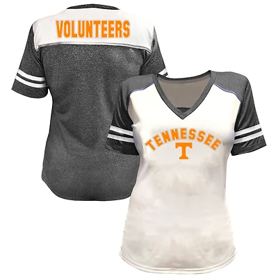 Women's Fanatics White Tennessee Volunteers Plus Rhinestone Glitter Sleeve Stripe V-Neck T-Shirt