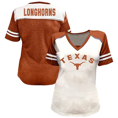 Women's Fanatics White Texas Longhorns Plus Rhinestone Glitter Sleeve Stripe V-Neck T-Shirt