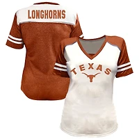 Women's Fanatics White Texas Longhorns Plus Rhinestone Glitter Sleeve Stripe V-Neck T-Shirt