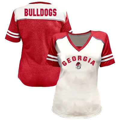 Women's Fanatics White Georgia Bulldogs Plus Rhinestone Glitter Sleeve Stripe V-Neck T-Shirt