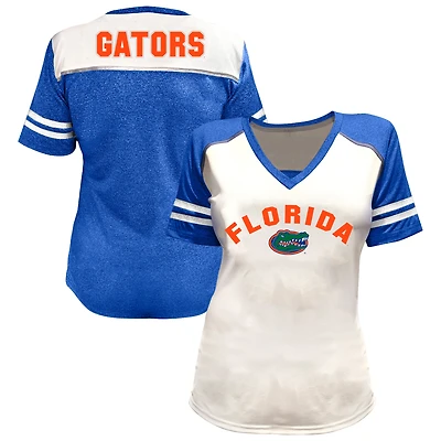 Women's Fanatics White Florida Gators Plus Rhinestone Glitter Sleeve Stripe V-Neck T-Shirt