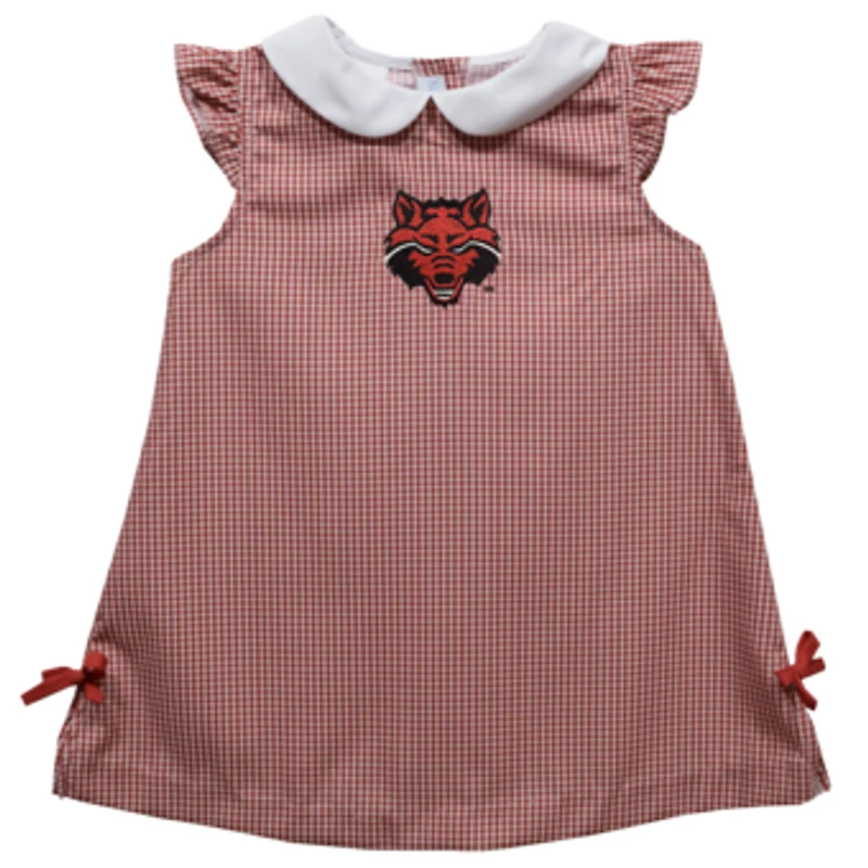 Infant Girls Vive La Fete Scarlet Arkansas State Red Wolves Mini Check Pattern A-Line Dress