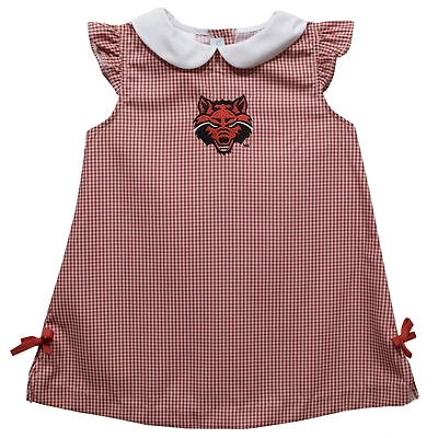 Infant Girls Vive La Fete Scarlet Arkansas State Red Wolves Mini Check Pattern A-Line Dress
