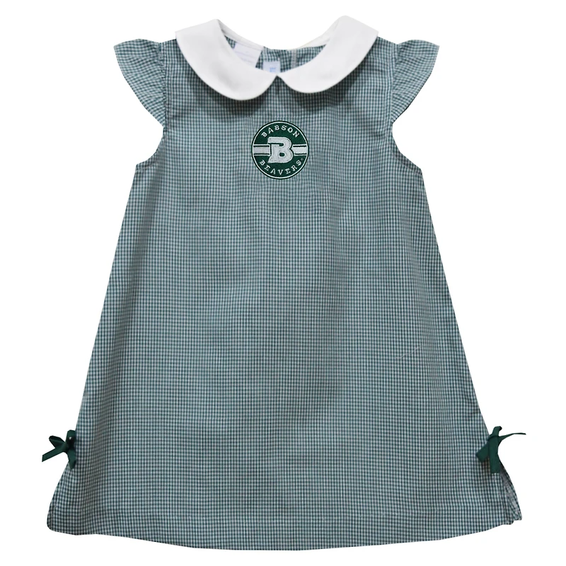 Infant Girls Vive La Fete Green Babson Beavers Mini Check Pattern A-Line Dress