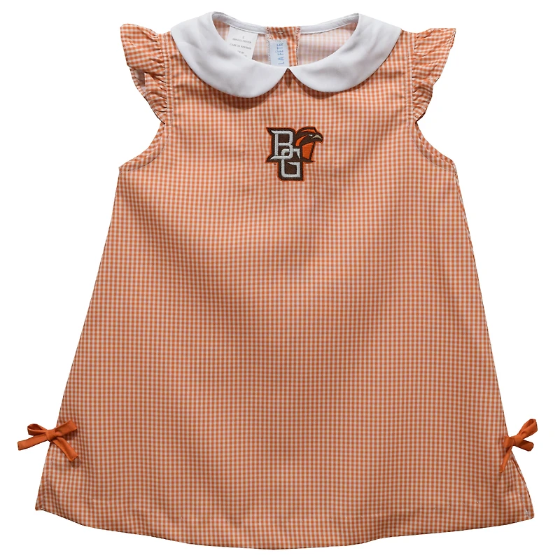 Infant Girls Vive La Fete Orange Bowling Green St. Falcons Mini Check Pattern A-Line Dress
