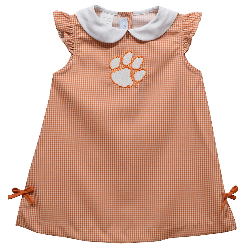 Infant Girls Vive La Fete Orange Clemson Tigers Mini Check Pattern A-Line Dress