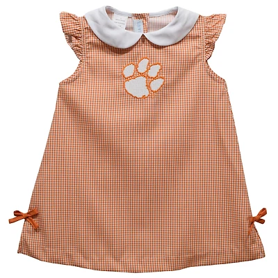 Infant Girls Vive La Fete Orange Clemson Tigers Mini Check Pattern A-Line Dress