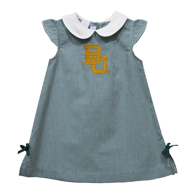 Infant Girls Vive La Fete Green Baylor Bears Mini Check Pattern A-Line Dress