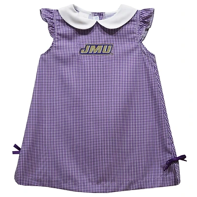 Infant Girls Vive La Fete Purple James Madison Dukes Mini Check Pattern A-Line Dress