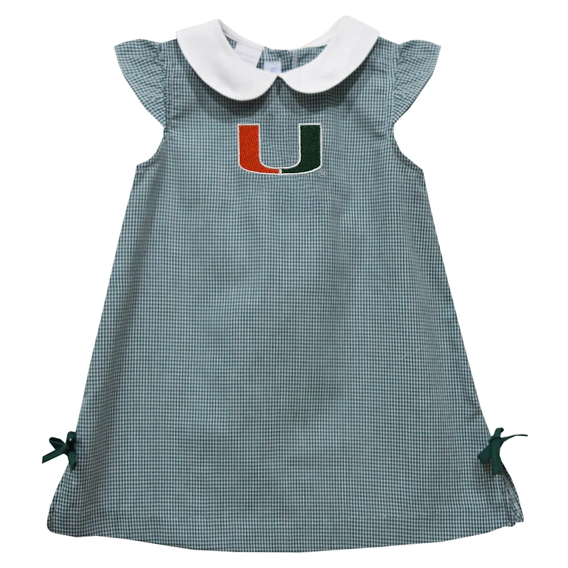 Infant Girls Vive La Fete Green Miami Hurricanes Mini Check Pattern A-Line Dress
