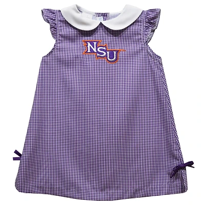 Infant Girls Vive La Fete Purple Northwestern State Demons Mini Check Pattern A-Line Dress