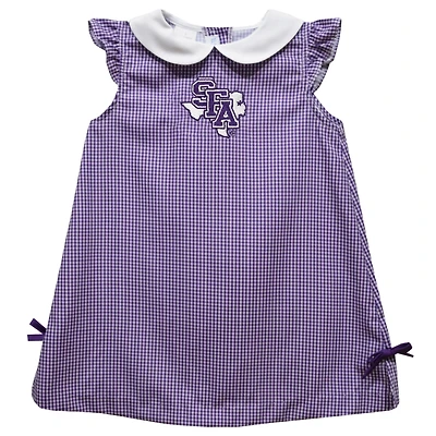 Infant Girls Vive La Fete Purple Stephen F Austin Lumberjacks Mini Check Pattern A-Line Dress