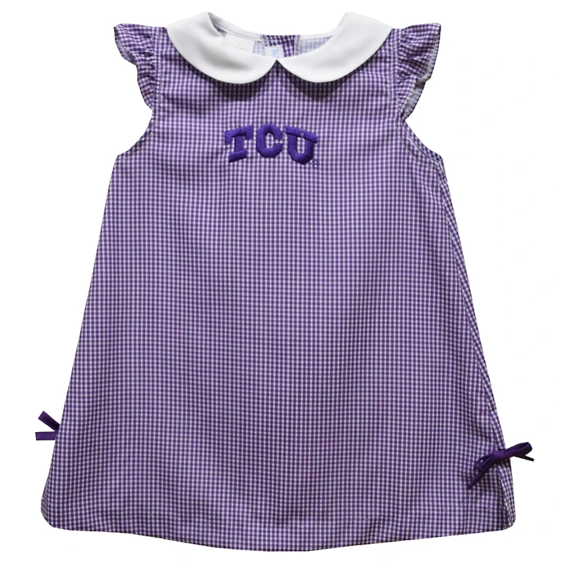 Infant Girls Vive La Fete Purple TCU Horned Frogs Mini Check Pattern A-Line Dress