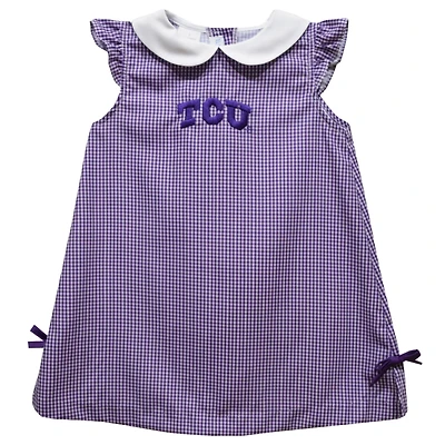 Infant Girls Vive La Fete Purple TCU Horned Frogs Mini Check Pattern A-Line Dress