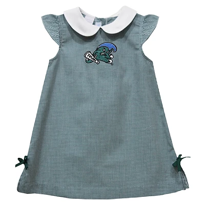 Infant Girls Vive La Fete Green Tulane Green Wave Mini Check Pattern A-Line Dress