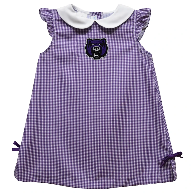 Infant Girls Vive La Fete Purple Central Arkansas Bears Mini Check Pattern A-Line Dress
