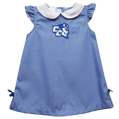 Toddler Girls Vive La Fete Royal Central Connecticut State Blue Devils Mini Check Pattern A-Line Dress