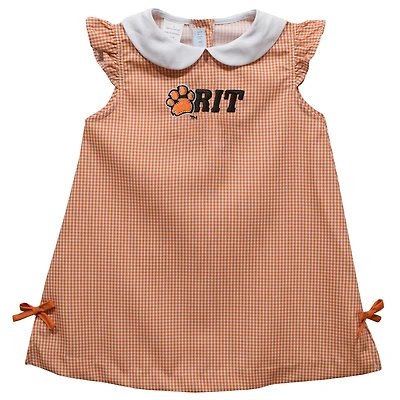 Toddler Girls Vive La Fete Orange Rochester Institute of Technology Tigers Mini Check Pattern A-Line Dress