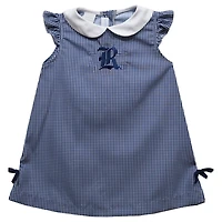 Toddler Girls Vive La Fete Blue Rice Owls Mini Check Pattern A-Line Dress